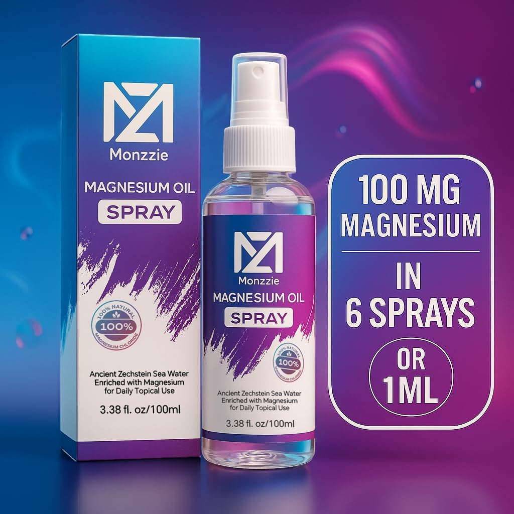 Pure Magnesium Oil Spray, 100% Natural & Paraben-Free Magnesium for Sleep, Muscle Recovery & Foot Care, Safe, Effective, Non-Gmo, Vegan & Gluten-Free Magnesium Spray Supplement, 100Ml, Topical Use