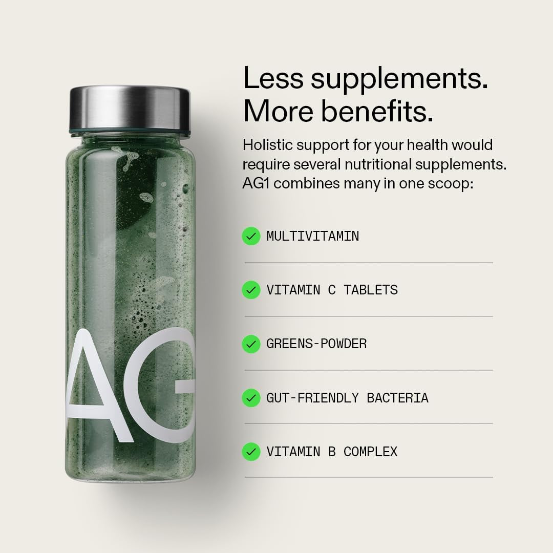 AG1 Greens Powder Supplement | Daily Nutrient Boost: Vitamins, Minerals, Gut-Friendly Bacteria, Gluten Free, Vegan and Keto Friendly | 70+ Ingredients by AG1 Athletic Greens | Refill Pouch Only