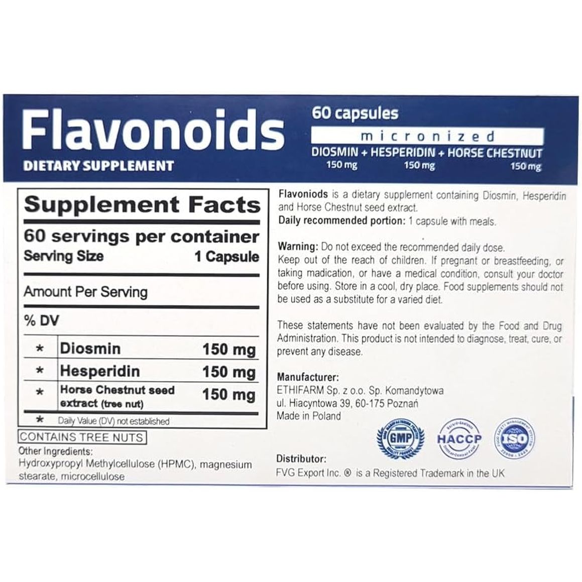 Flavonoids Supplement- Micronised Diosmin Hesperidin Horse Chestnut (Aescin)- Antioxidant Polyphenols for Healthy Circulation, Vein Support, Lymphatic Drainage & Inflammatory Response- Vegan GMP ISO