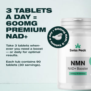 NMN = NAD+ Supplement, 600Mg per Serving, Enhanced Absorption, Actual NAD+ Supplement for Cellular Repair & Energy Metabolism | Vegan, Non-Gmo