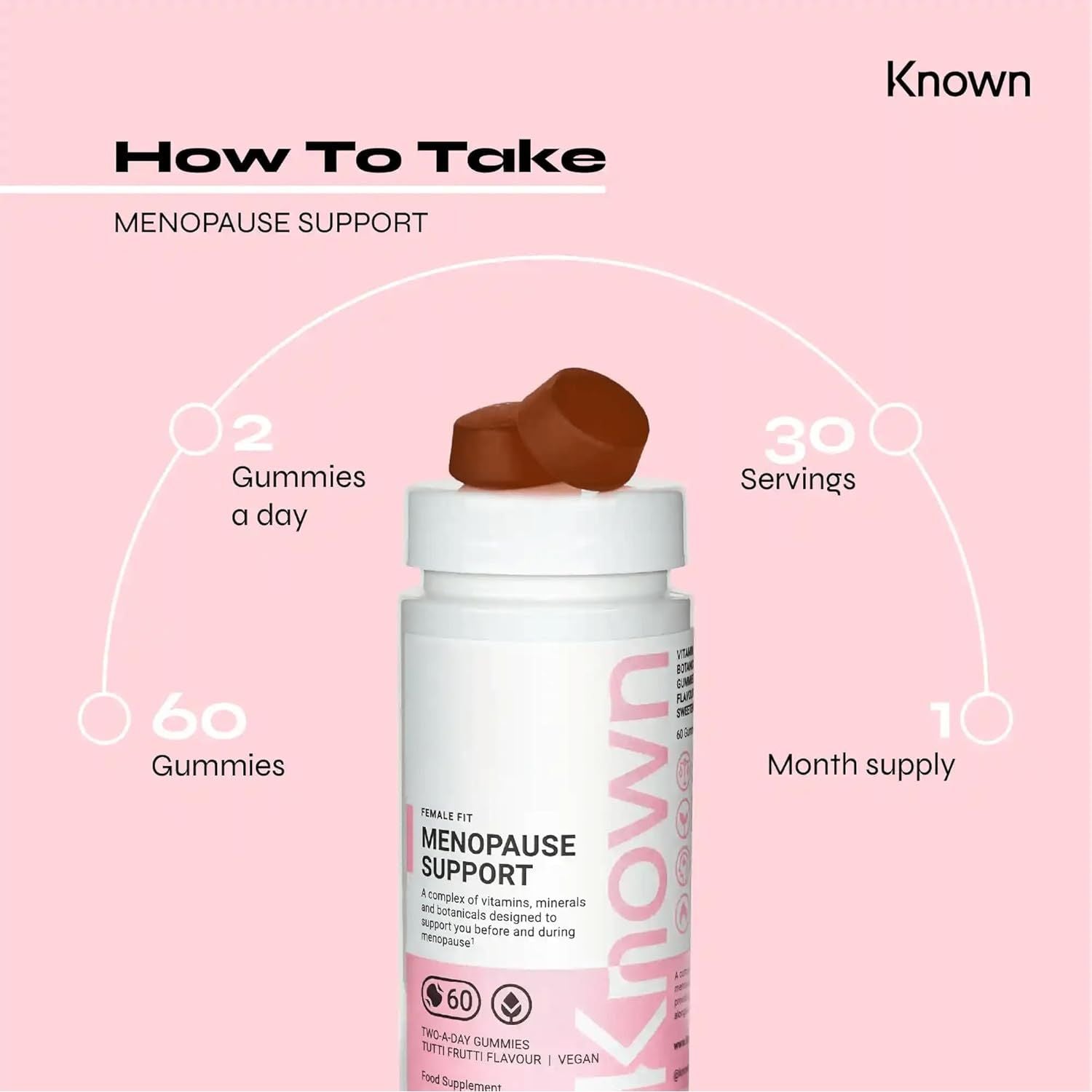 Known Menopause Support Gummies - Multivitamin - Supports Menopause Symptoms - Natural Tutti Frutti Flavour - 60 Vegan Gummies, 1 Month Supply