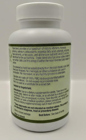 Triple Blend Seaweed Tablets 500 Mg 90 Capsules Certified Organic Harvested in North Atlantic Coast of Ireland