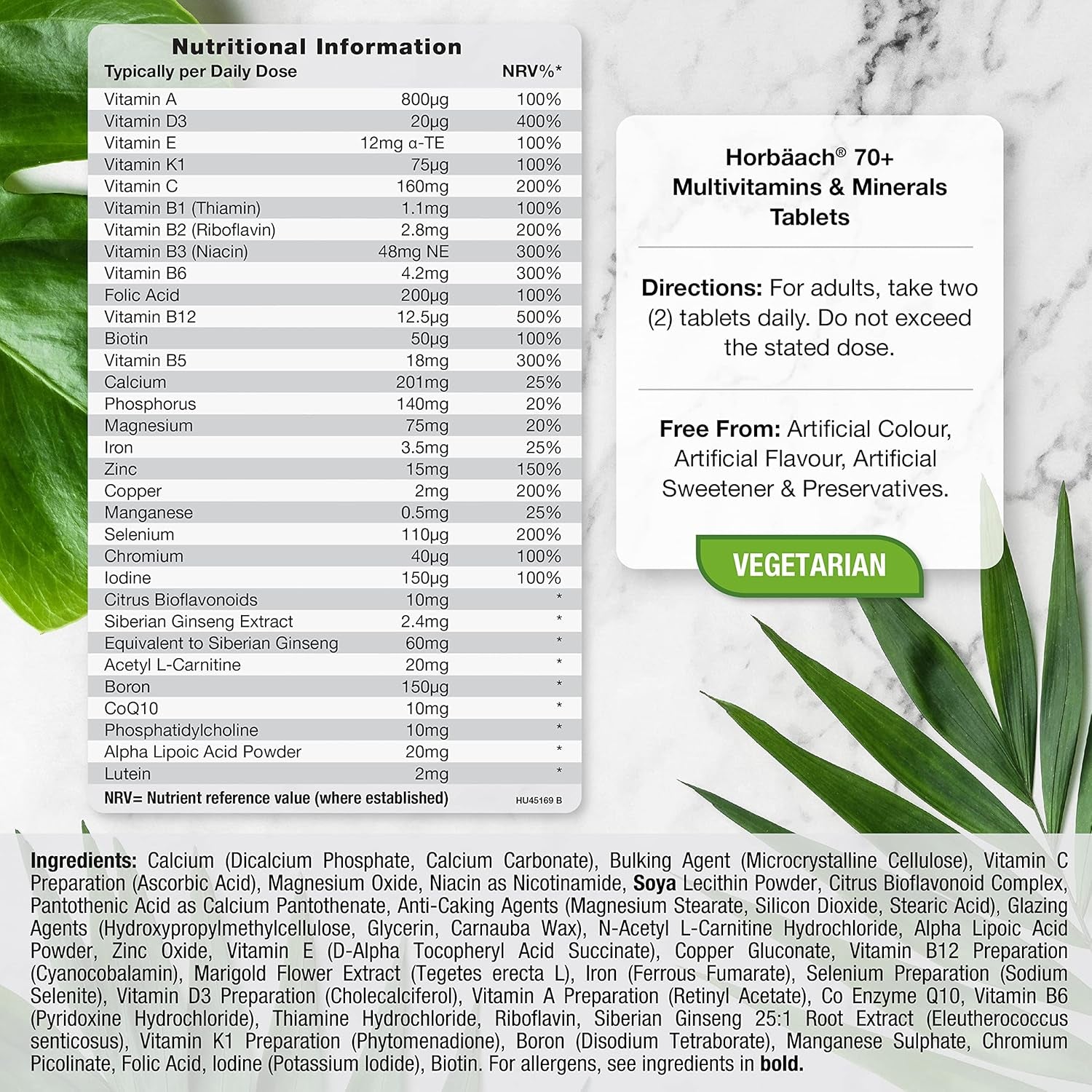 Multivitamin Tablets for Men and Women 70 plus | 90 Count | with 32 Essential Vitamin and Minerals for 70+ | Suitable for Vegetarians | by Horbaach