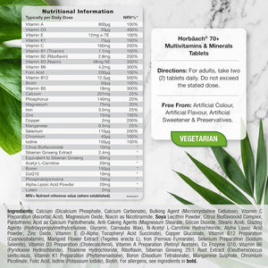 Multivitamin Tablets for Men and Women 70 plus | 90 Count | with 32 Essential Vitamin and Minerals for 70+ | Suitable for Vegetarians | by Horbaach