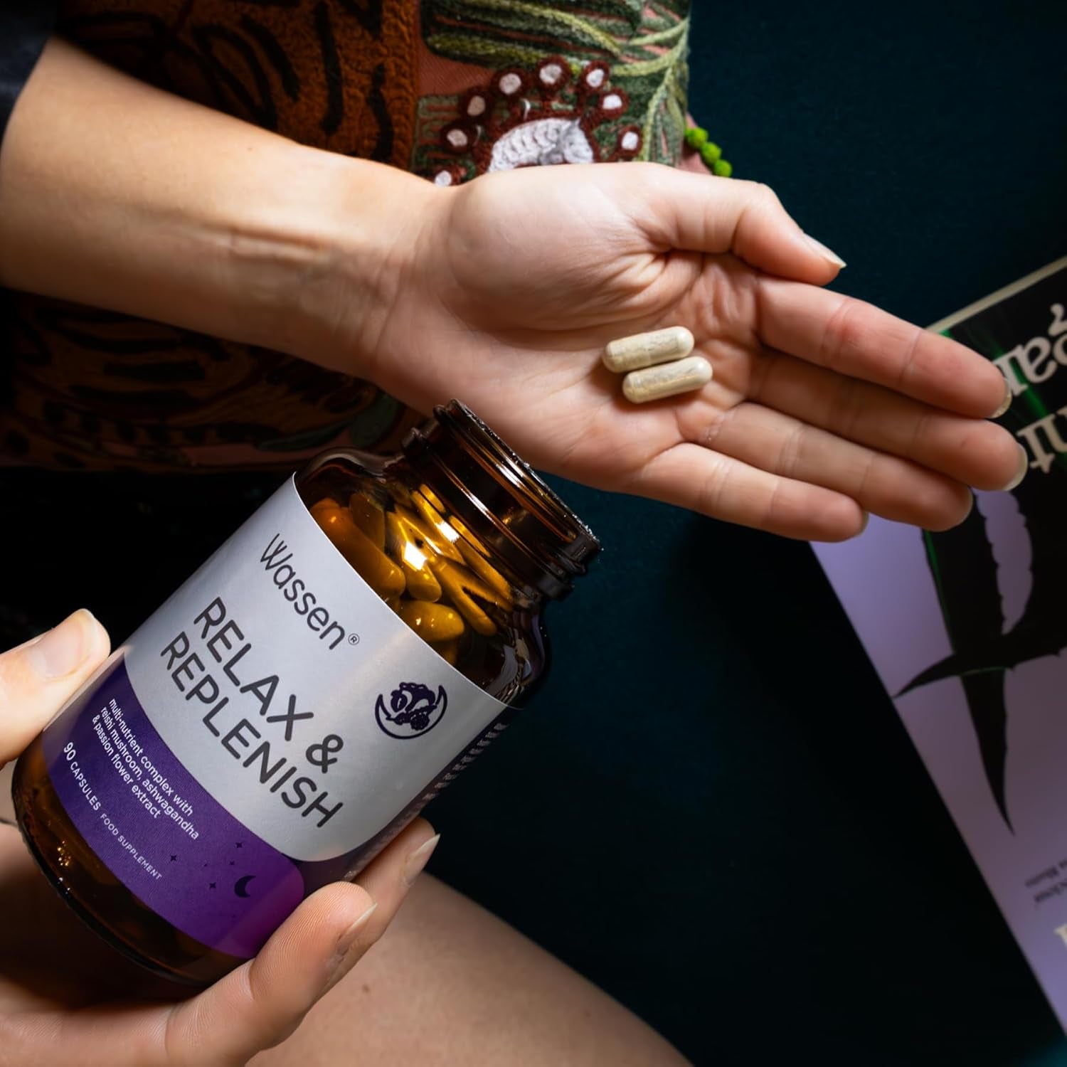 Wassen Relax & Replenish 90 Magnesium Capsules | Magnesium Sleep Supplements Supporting Psychological Function | Ashwagandha to Help Relaxation | Passion Flower Capsules | Reishi Mushroom & Lavender