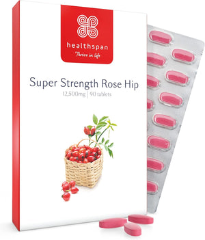 Healthspan Rose Hip 12,500Mg (90 Tablets) | Supports Joint & Immune Health | Helps Maintain Flexible Joints | Added Vitamin C & Calcium | Fatty Acids | Flavonoids | Vegan