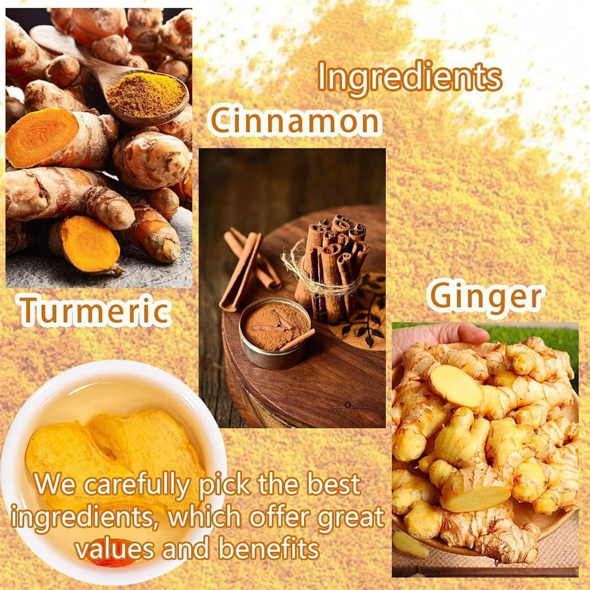Natural Turmeric Ginger Cinnamon, Hand-Made Blend, Cinnamon and Ginger,Turmeric, 100% Natural & No Sugar & Caffeine Free