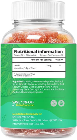 Fiber Gummies with Sugar-Free Prebiotic & High Strength Inulin - Fiber Supplement, Weight Control, Digestive Support for Kids & Adults - Apple Flavor (60 Ct) (1 Pack)