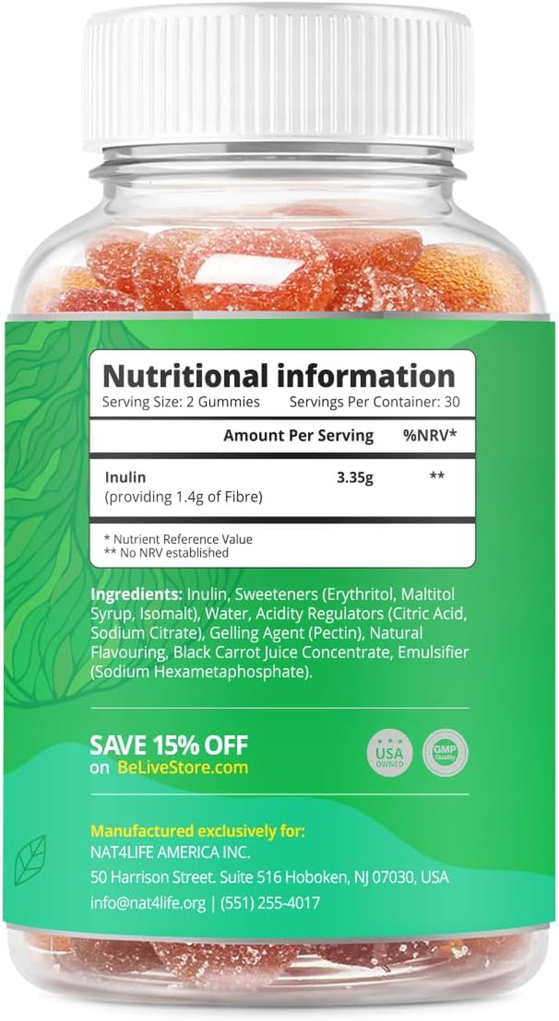 Fiber Gummies with Sugar-Free Prebiotic & High Strength Inulin - Fiber Supplement, Weight Control, Digestive Support for Kids & Adults - Apple Flavor (60 Ct) (1 Pack)