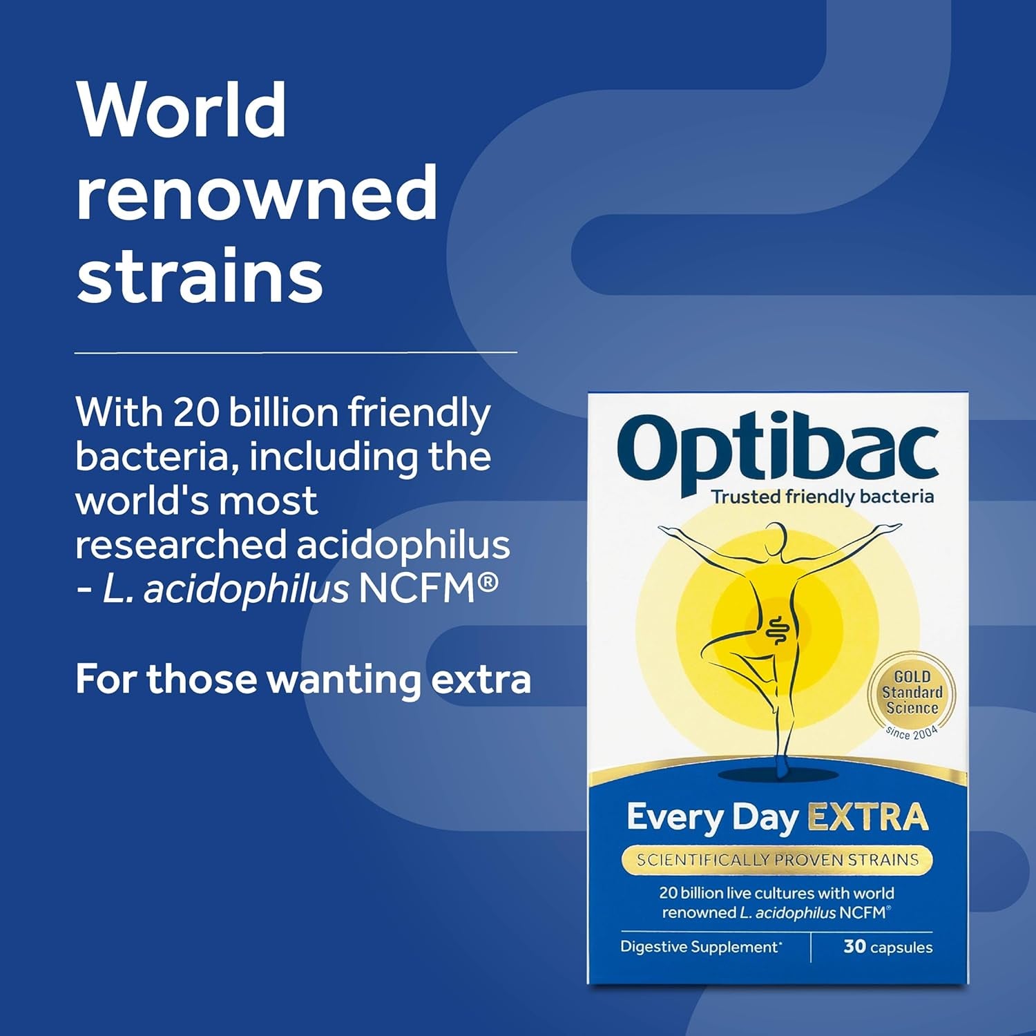 Optibac Probiotics Every Day Extra - High Strength Vegan Digestive Probiotic Supplement with 20 Billion Bacterial Cultures - 30 Capsules