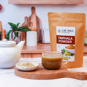 Arumba Ayurveda Triphala Powder 100 Grams for Constipation Relief, Haritaki, Bibhitaki, Amla, Cleanse Vitamin C, Digestion