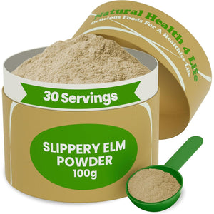 Natural Health 4 Life 100% Pure Inner Bark Slippery Elm Powder – Supports Gut Health, Gluten Free, Vegan – Natural Flavour – Suitable for All Ages – 100G Slippery Elm Powder Tub with Scoop