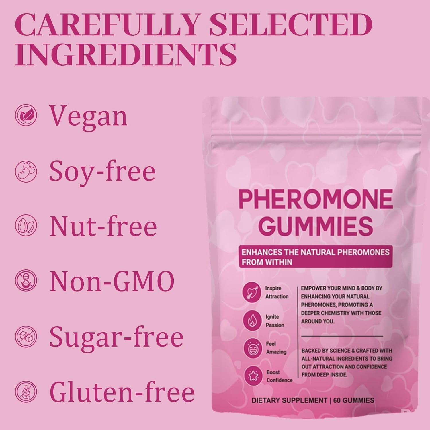 60 Feminine Balance Gummies, Premium Pheromone Gummies for Women, Enhance Your Social Appeal and Self-Confidence, Vegan and Gluten-Free, Gmo-Free, Strawberry Flavour - 30 Servings
