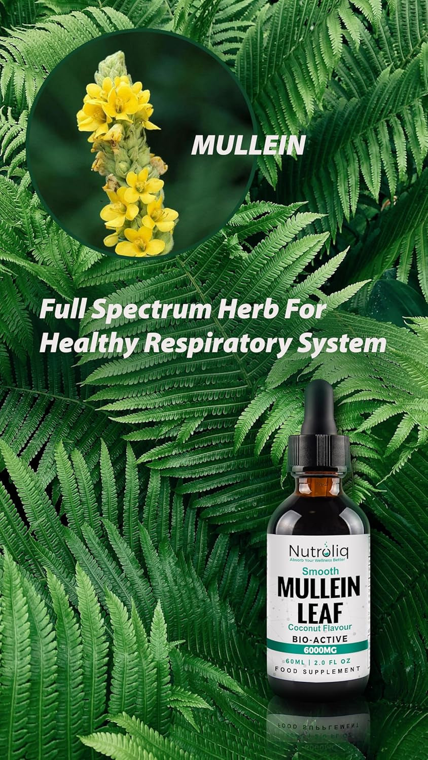 Nutroliq Mullein Leaf 50:1 Extract Drops - Vegan, Non-Gmo Supplements for Lung Cleanse and Respiratory Health, Digestive Wellness, Sound Sleep Support - Fast Absorption Tincture - 60Ml, 2 Month Supply