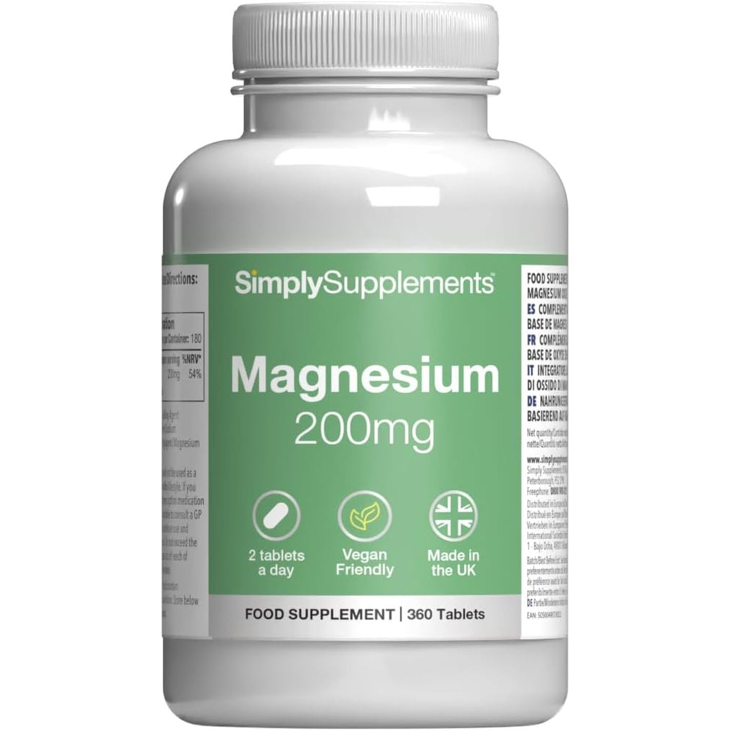 Magnesium 200Mg Tablets | Supports Normal Muscle Function | Vegan & Vegetarian Friendly | 360 Tablets = 6 Months’ of Supply | Made in the UK in Accordance with GMP Standards