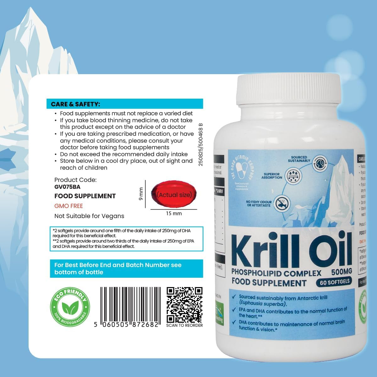 Premium Red Krill Oil: 60 Softgels, 1 Month Supply 1000Mg Supplement with Euphasia Superba Oil Rich in Choline, Phospholipids, Astaxanthin, EPA & DHA Omega-3 Fatty Acids. Supports Heart, Joint Health