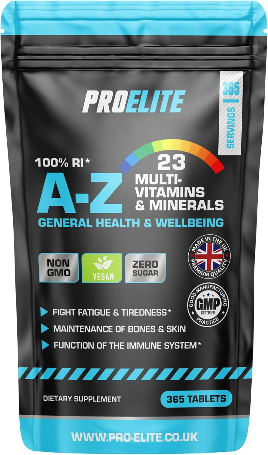 Multivitamins & Minerals - 365 Vegan Tablets - One a Day 100% RDA - 23 Essential Vitamins & Minerals in A-Z Multivitamin Tablet - Made in the UK by PROELITE