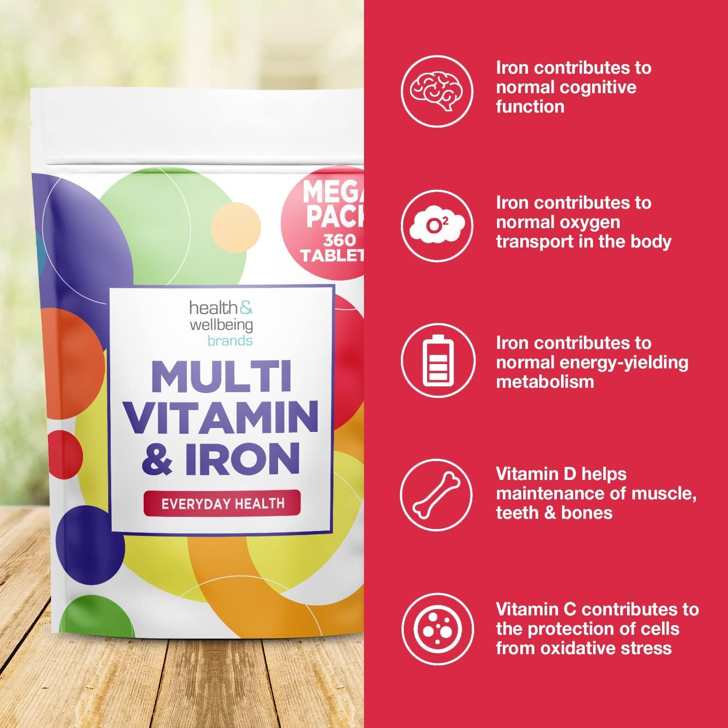 Multivitamin & Iron 360 Tablets | One a Day Formulation for Men or Women | UK Manufactured | Immune Defence: Vitamin C D & B6 Supports Immune System