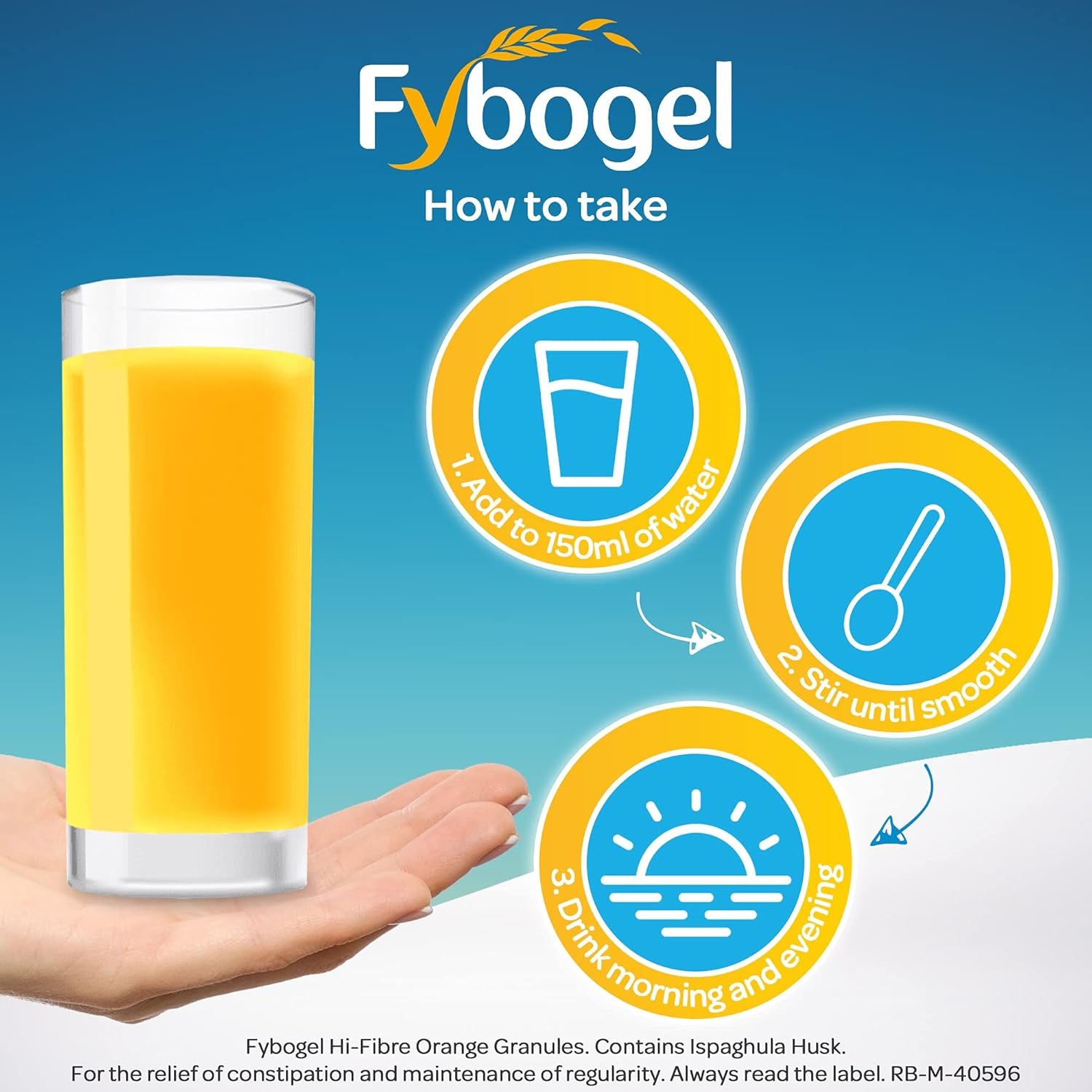 Fybogel Hi-Fibre, Orange, 30 Sachets, Ispaghula Husk, Constipation Relief, Maintains Regularity, Fibre, Easy to Use, Helps Digestive System, Natural, Laxatives, Digestion and Nausea