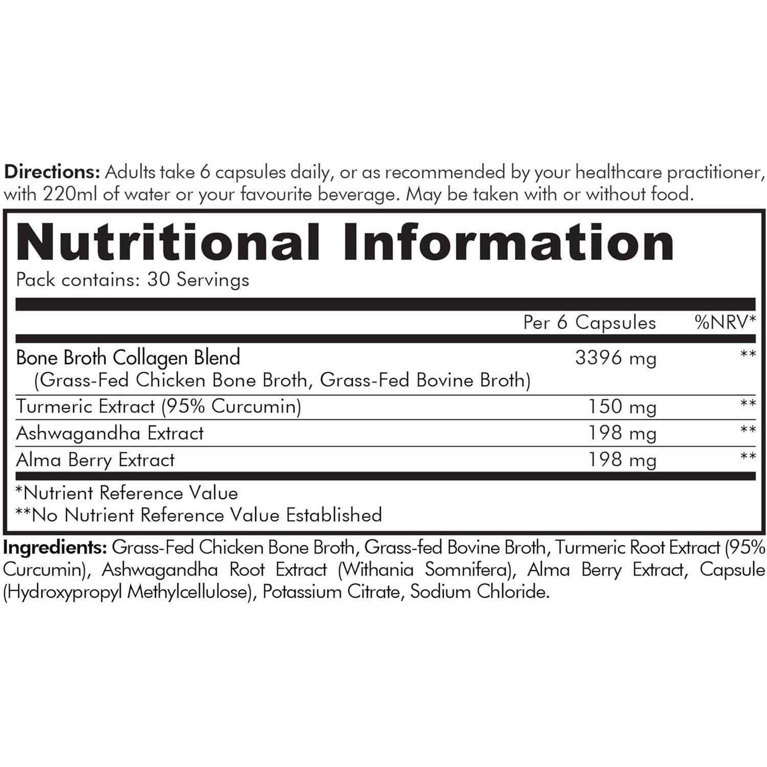 Codeage Bone Broth Collagen Capsules Grass Fed - Pasture Raised Chicken Bone Broth Collagen - 180 Capsules