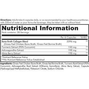 Codeage Bone Broth Collagen Capsules Grass Fed - Pasture Raised Chicken Bone Broth Collagen - 180 Capsules