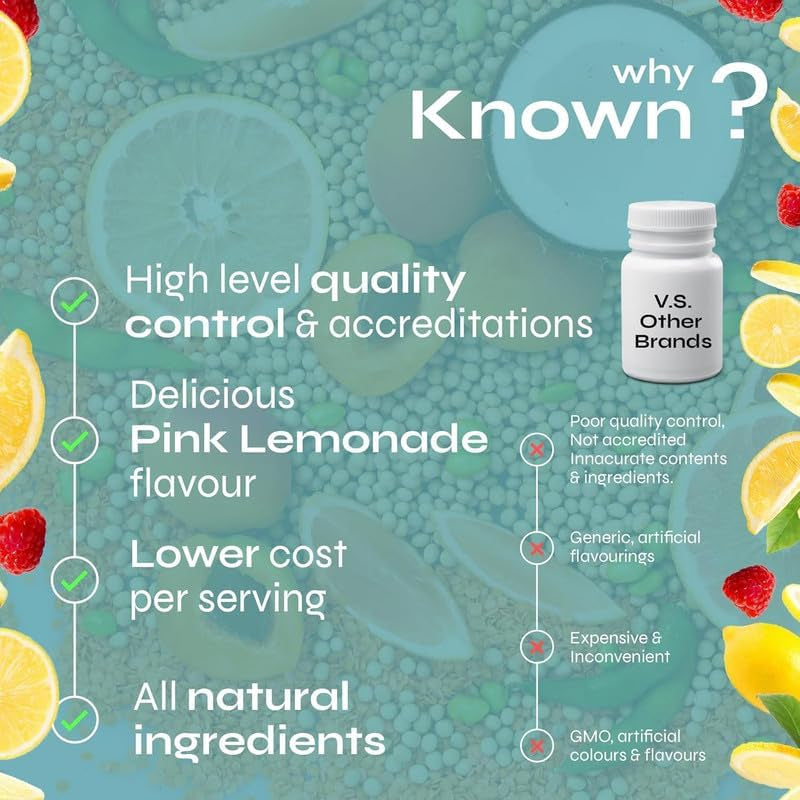 Known Essential Amino Acids Gummies - 200Mg Amino Acids - Muscle Health & Recovery - Natural Pink Lemonade Flavour - 60 Vegan Gummies, 1 Month Supply