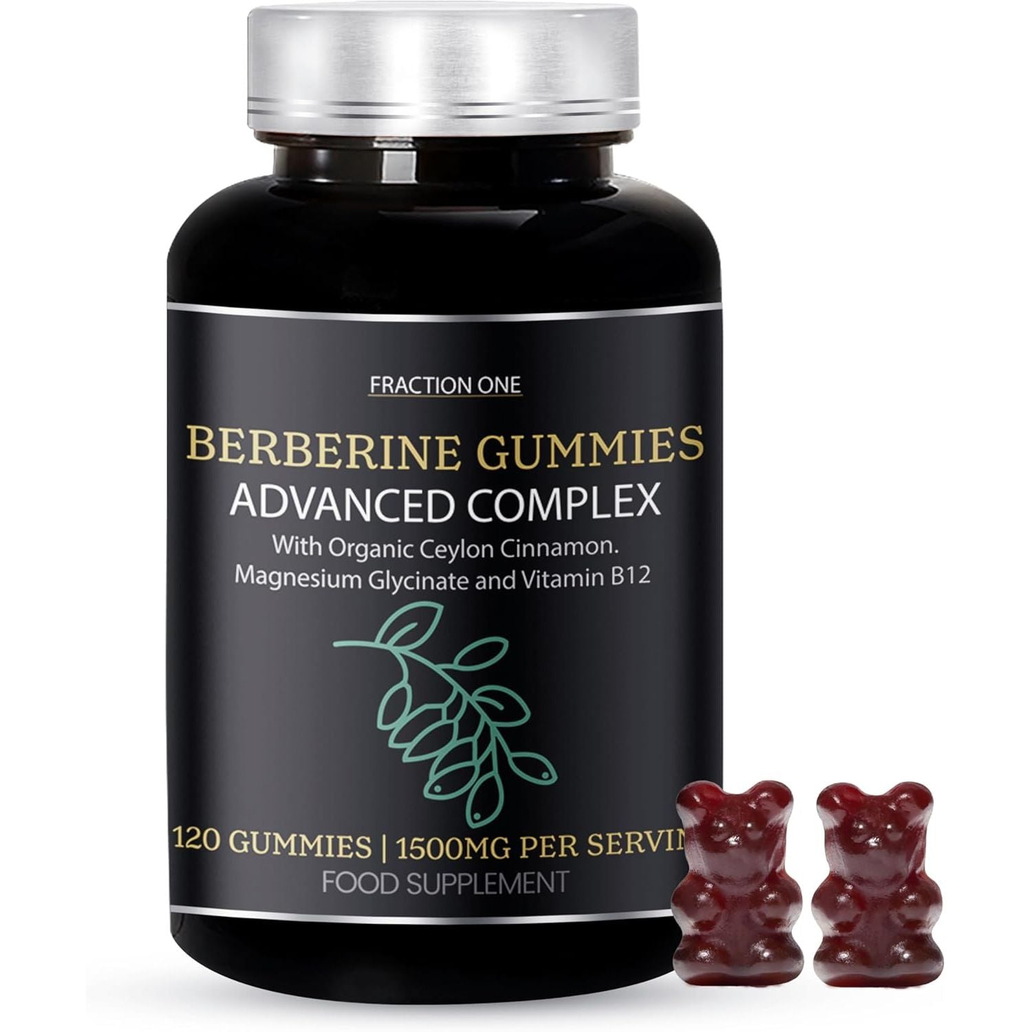 Fraction One Berberine Gummies – 120 Gummies – 1500 Mg per Serving, Ceylon Cinnamon 1000Mg and Vitamin B12, Magnesium Glycinate 400Mg – Supports Immunity, Improve Metabolism – Vegan – 60 Days Supp