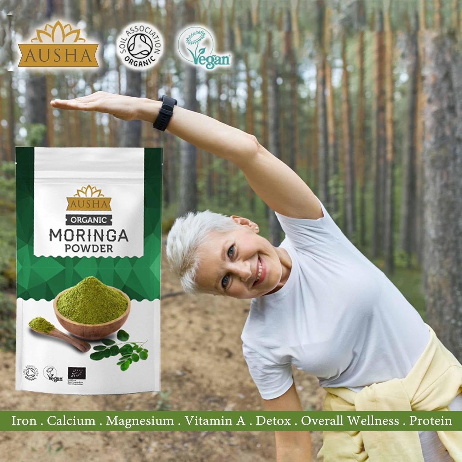 Ausha Organic Moringa Leaf Powder 500G - UK Certified Organic by Soil Association