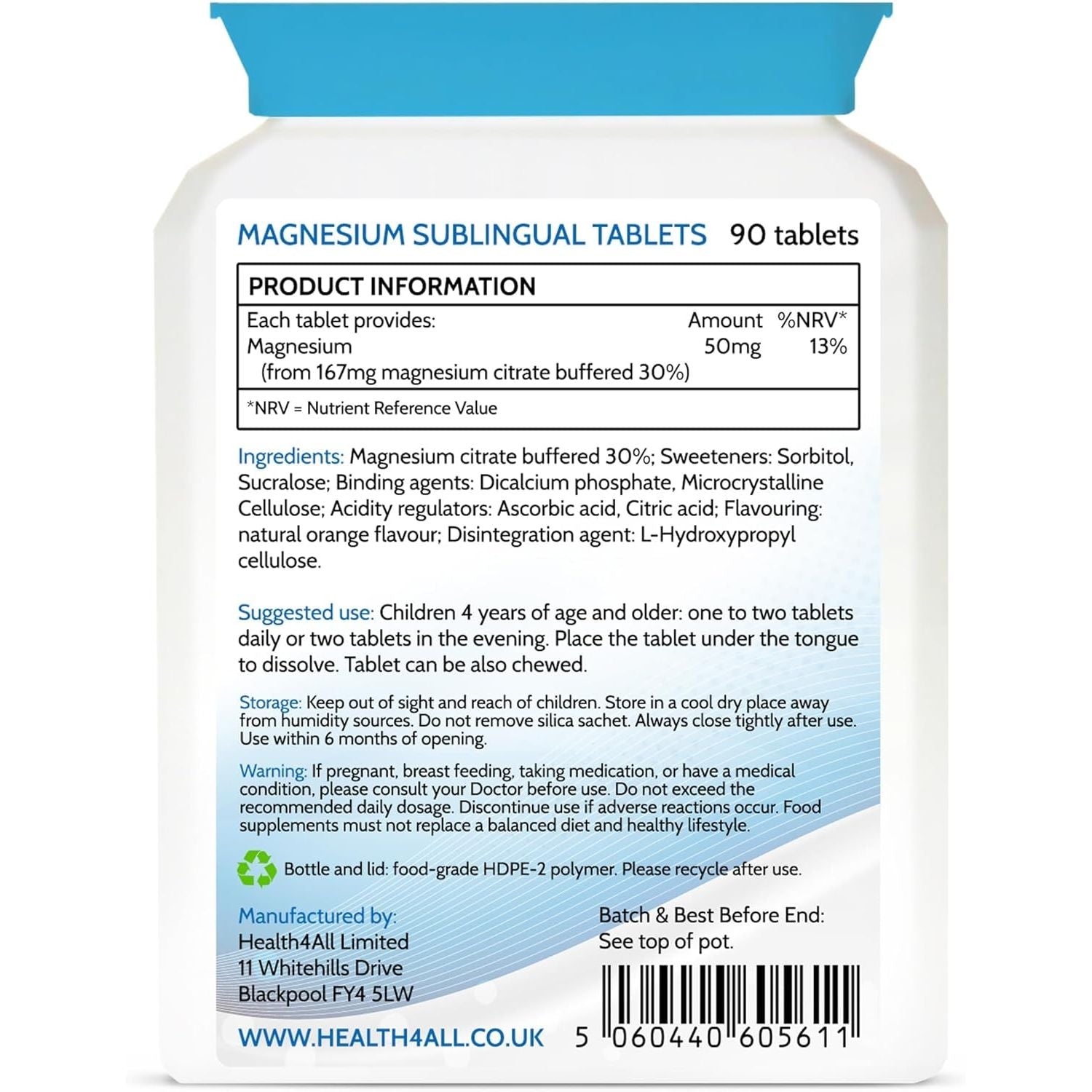 Health4All Kids Magnesium 90 Chewable Tablets for Anxiety, Sleep, Ticks. Tasty Orange Chewable Magnesium Supplement for Children 4+, Vegan, Sugar-Free | Made in UK | Alternative to Glycinate Gummies