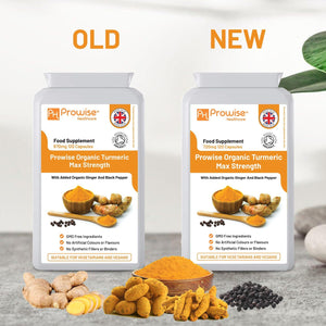 Organic Turmeric Curcumin 720Mg - 120 Capsules | Organic Turmeric and Black Pepper Capsules High Strength | Vegan & Vegetarian Turmeric Supplements | Certified Organic by Soil Association by Prowise