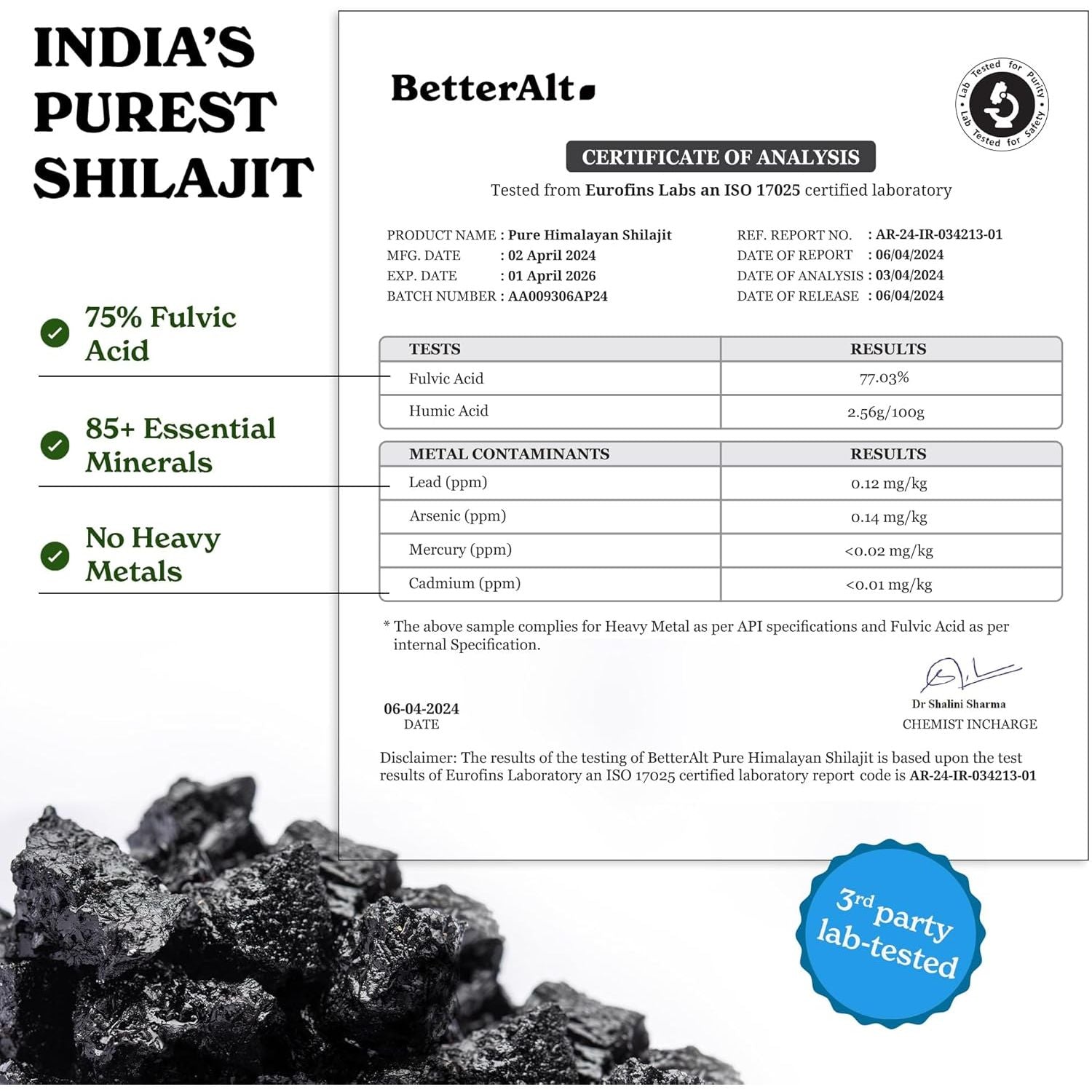 Better Alt Pure Himalayan Shilajit Resin High Potency Gold Grade for Men & Women| 75 Servings for Energy Boost & Immune Support, 75%+ Fulvic Acid, with Lab Test Report,400Mg