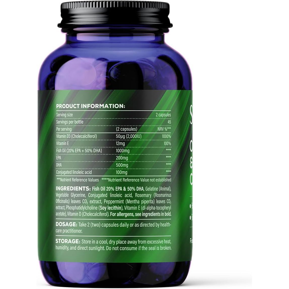 SOOL Omega-3 & Vitamin D3 Complex Soft Gels, 90 Capsules I 20% EPA & 50% DHA I Two-A-Day Omega-3 Supplement I Vitamin D3 2000IU per Serving I High Absorption Formula I Brain Function & Mental Clarity