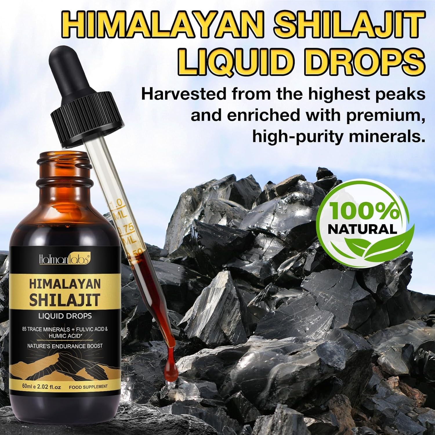 Pure Shilajit Liquid Drops, Natural Shilajit Resin Shilajit with 85+ Trace Minerals & Fulvic Acid, Strength & Stamina Booster for Men and Women