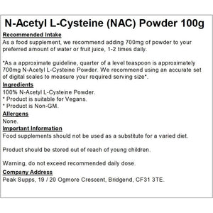 N-Acetyl L-Cysteine Powder 100G - Pure NAC | Vegan Friendly, GMO Free