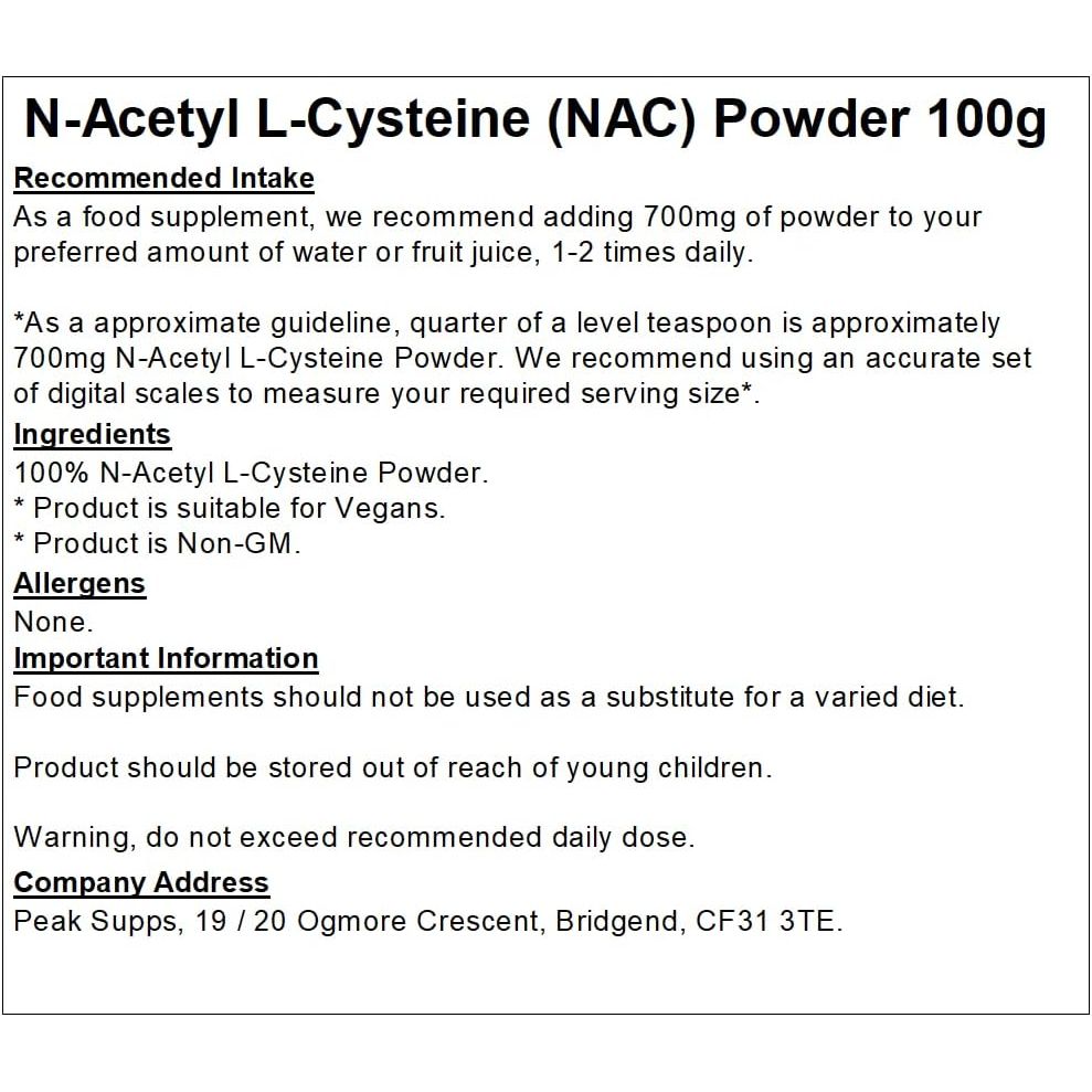 N-Acetyl L-Cysteine Powder 100G - Pure NAC | Vegan Friendly, GMO Free