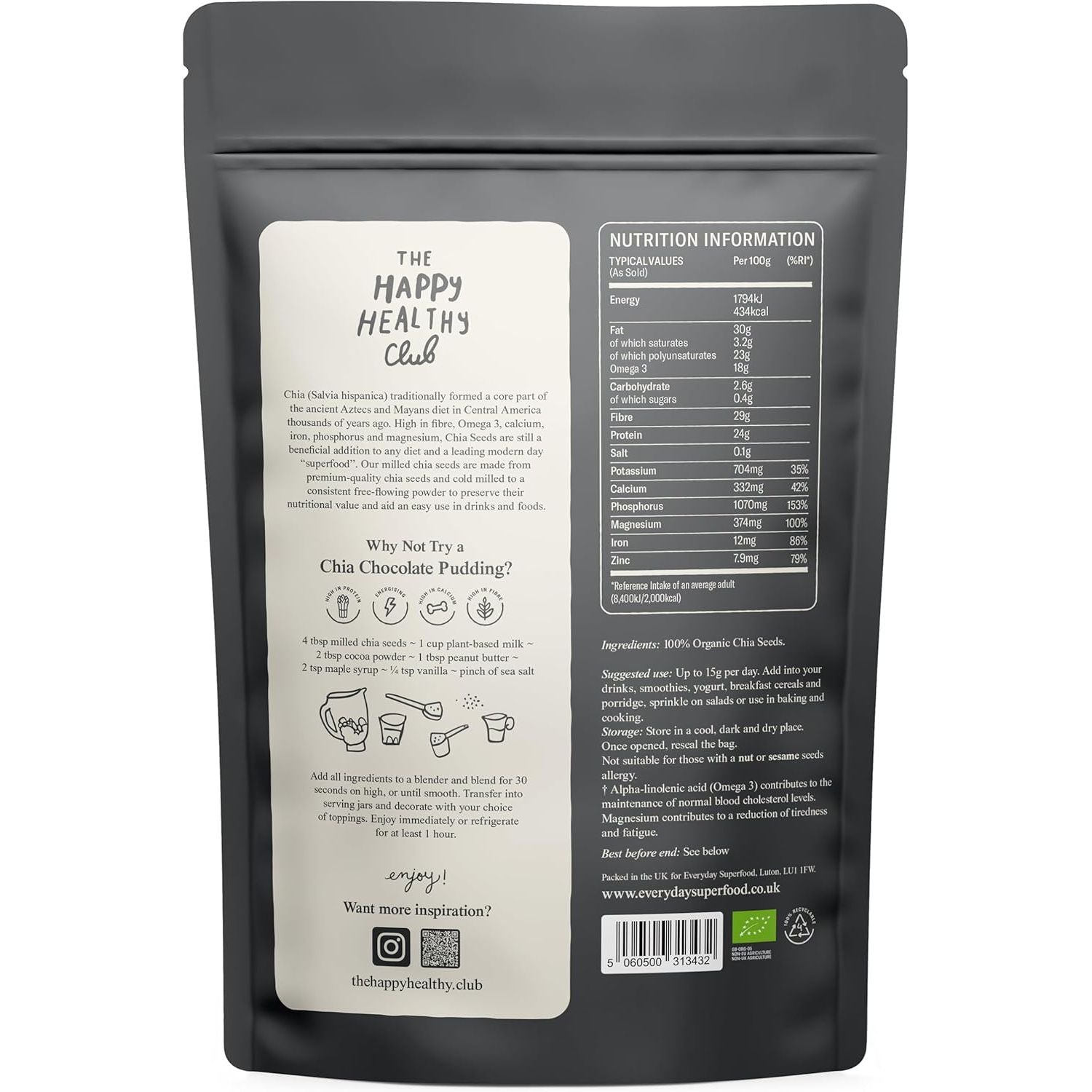 Everyday Superfood Organic Milled Chia Seeds 350G, Cold Ground Premium Chia Seed Powder