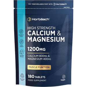 Calcium and Magnesium Tablets 1200Mg | High Strength Calcium & Magnesium Complex | 180 Vegan Tablets | by Horbaach