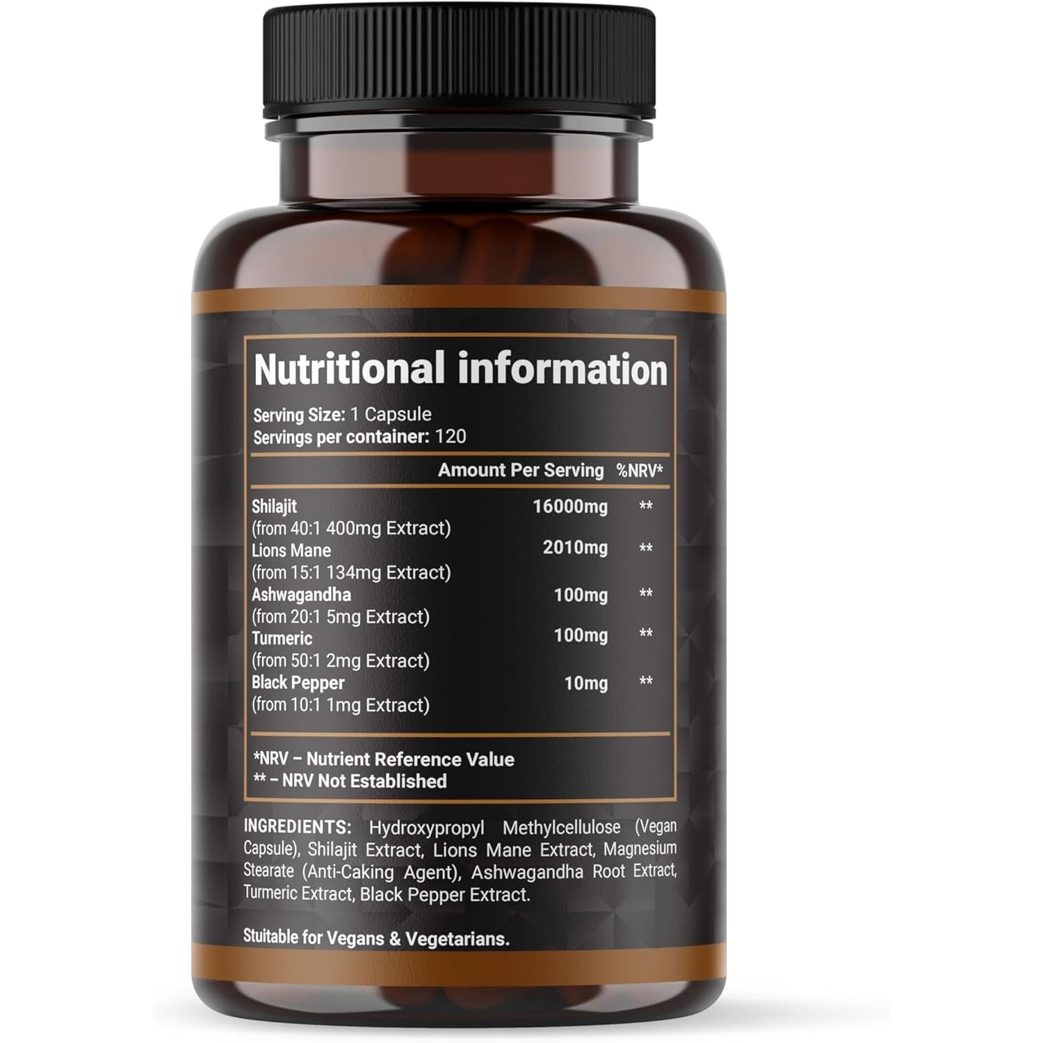 Shilajit 16000Mg Complex 5 in 1 with Ashwagandha + Lions Mane | 120 Vegan Capsules - 4 Month Supply | High Strength Pure Himalayan Shilajit | Rich in Fulvic Acid | Made in UK by Shivay Herbals