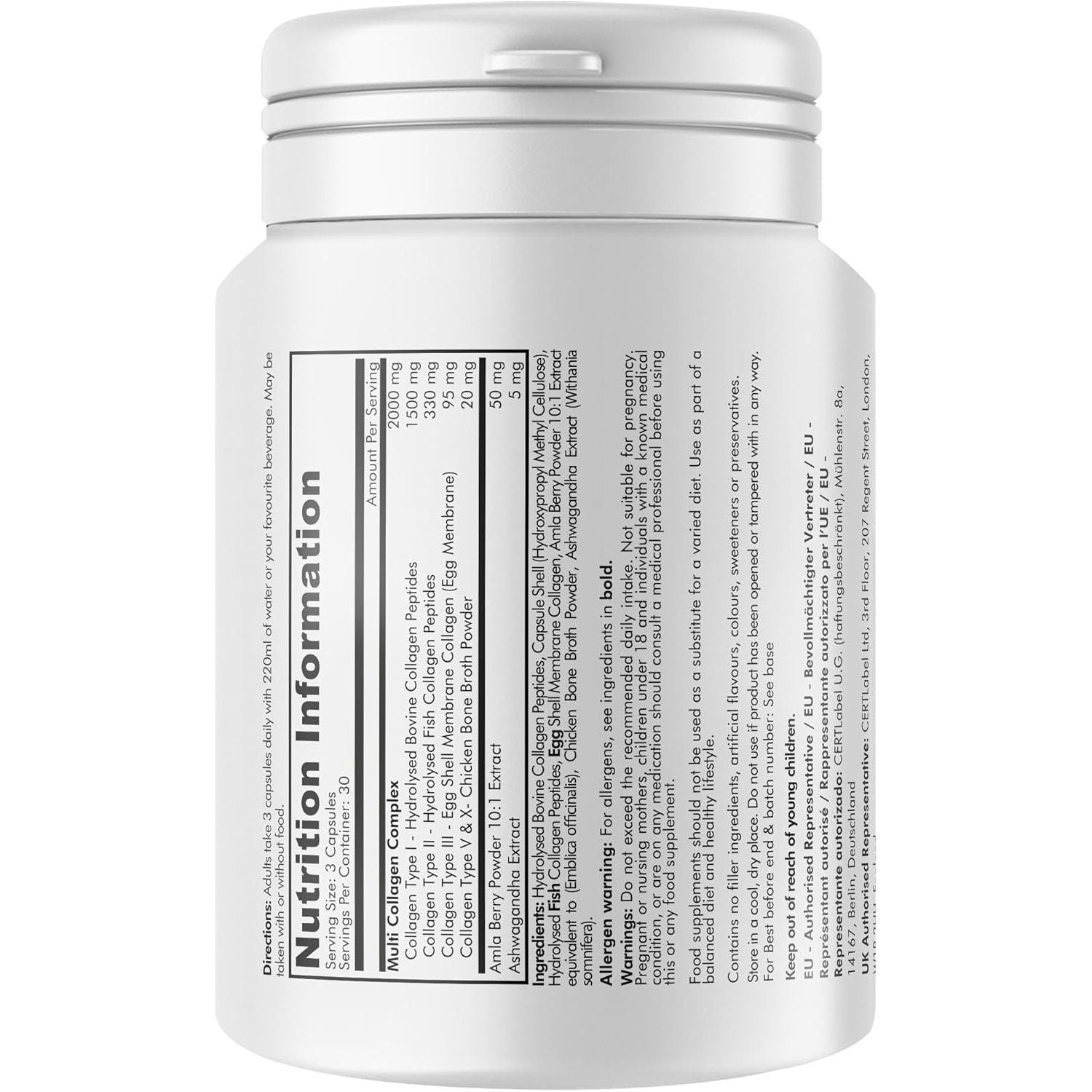 Codeage Multi Collagen Peptides Capsules, Types I, II, III, V & X, Grass-Fed & Hydrolyzed Bovine Collagen Supplement with Ashwagandha & Amla Berry, Collagen for Skin, Hair, Nails, Joints - 90 Capsules