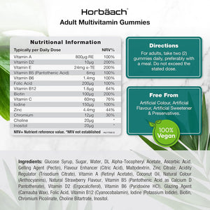 Multivitamin Gummies for Women and Men | 60 Count | Multi Vitamin Supplement for Adults | 14 Nutrient Complex with Vitamins A, B12, C, D, and Zinc | Strawberry Flavour | Vegan | by Horbaach