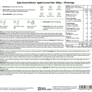 Protein Works - Super Greens Extreme , 150+ Health Benefits , 41 Active Ingredients , Vegan & Gluten Free , No Added Sugar , 41 Servings , Apple & Lemon Twist , 500G