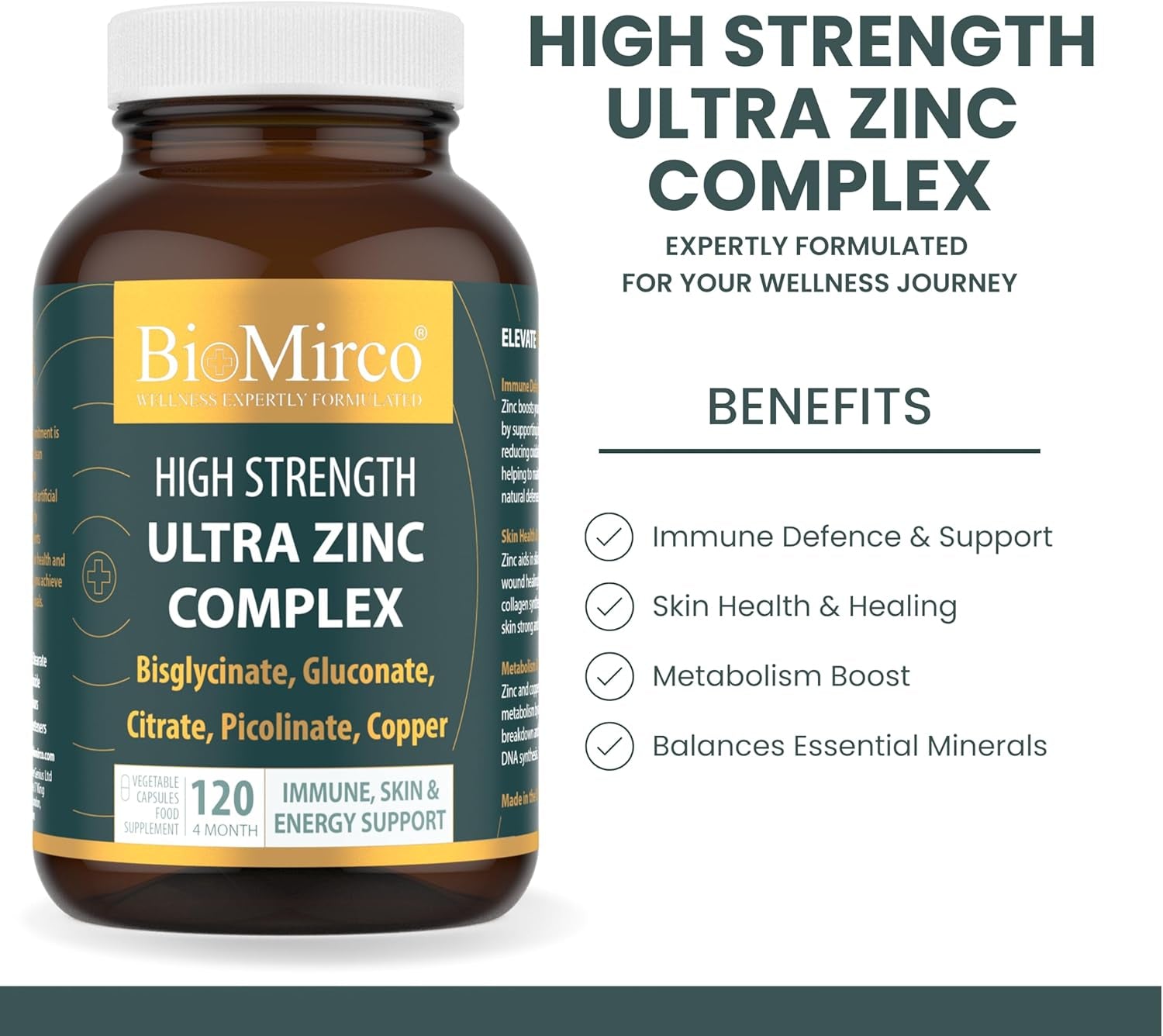 High Strength Ultra Zinc Complex, 120 Premium Capsules, Immune System, Cognitive Function, Potent Dose, Made in the UK