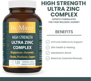 High Strength Ultra Zinc Complex, 120 Premium Capsules, Immune System, Cognitive Function, Potent Dose, Made in the UK