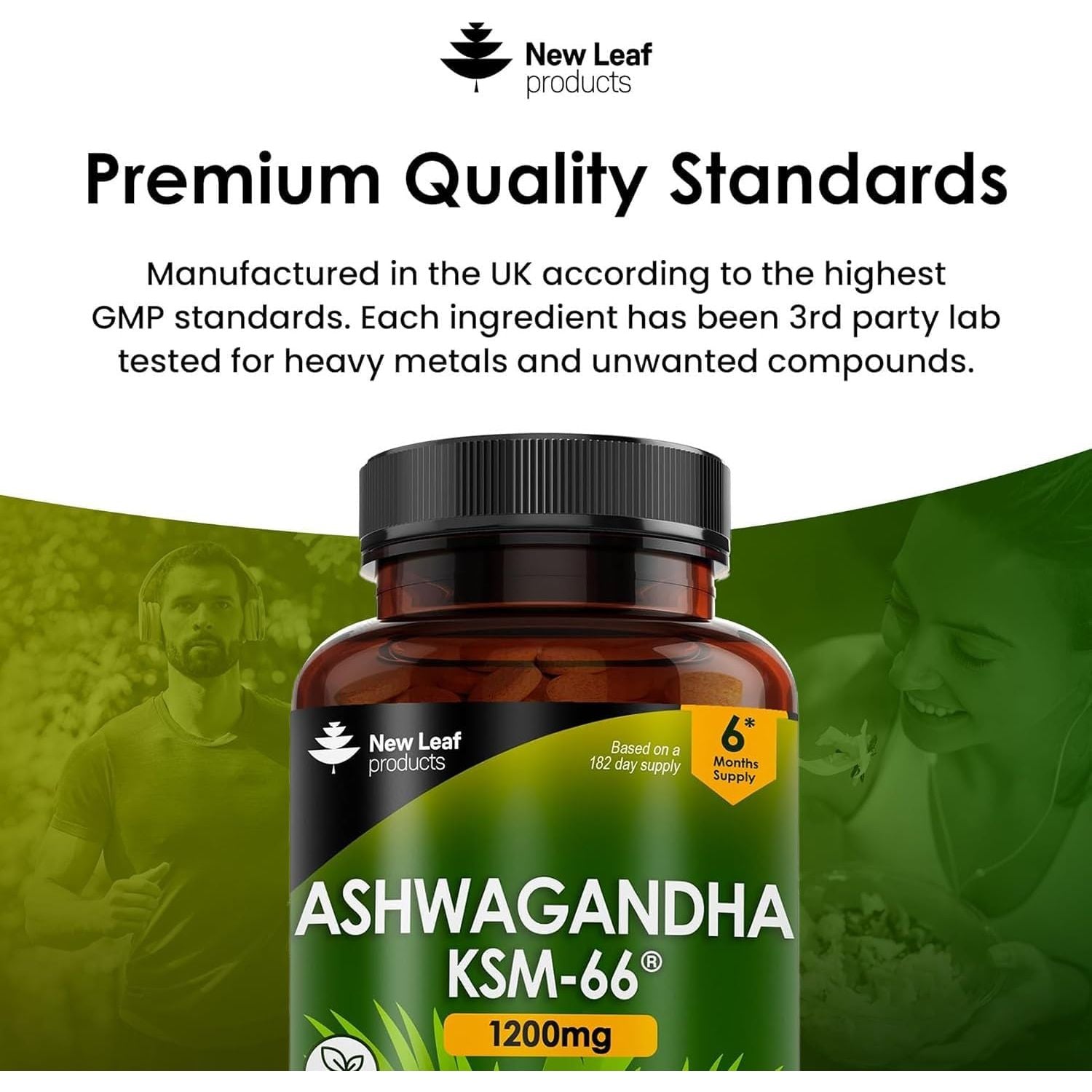 Ashwagandha KSM 66-365 (6 Months Supply) 1200Mg Vegan Tablets Pure High Strength Root Extract - Ashwagandha KSM Tablets Supplement (Not Capsules or Gummies) Non-Gmo & UK Made (6 Months Supply)