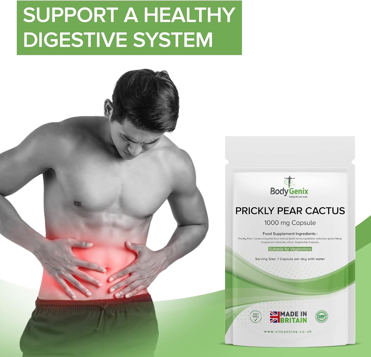 Bodygenix Prickly Pear Cactus Capsules - 1000Mg Digestive Health Immune System anti Inflammation Support Natural Dietary Supplement - 120 Capsules 4 Month Supply