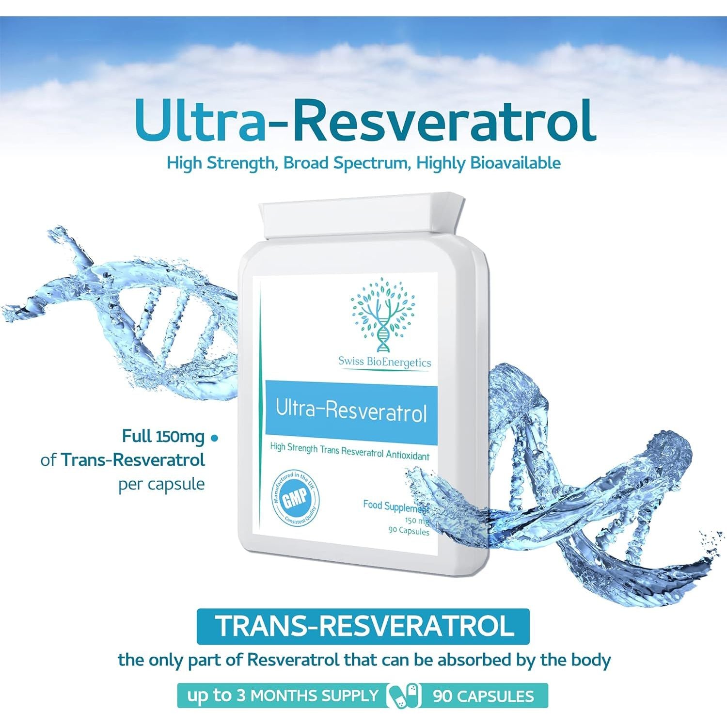 Ultra-Resveratrol 150Mg 90 Capsules - High Strength 150Mg Trans Resveratrol - High Potency Targeted Release Antioxidant Supplement