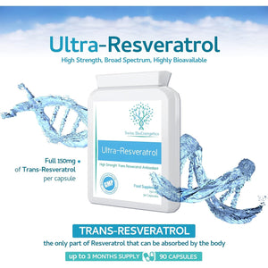 Ultra-Resveratrol 150Mg 90 Capsules - High Strength 150Mg Trans Resveratrol - High Potency Targeted Release Antioxidant Supplement