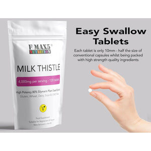 Milk Thistle (80% Silymarin) Tablets - High Strength 4000Mg Supplement, 120 Tablets (2 per Serving) - Not Capsules or Tincture - Vegan, Gmo-Free, Gluten-Free, UK Made