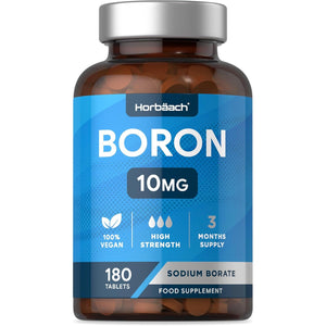 Boron 10Mg | High Strength Boron Supplement | 180 Vegan Tablets | Sodium Borate | for Men & Women | by Horbaach