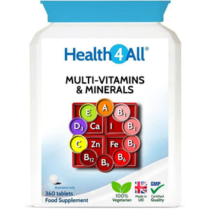 Health4All Multivitamins & Minerals One a Day 360 Easy to Swallow Tablets, 1 Year Supply, 100% RDA Daily Essential Nutrients for Men & Women, Supports Energy, Immunity & Overall Health | Made in UK